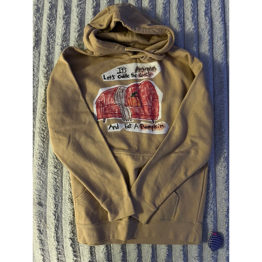 Cotton Heritage Tan Autumn Couch Pumpkin Graphic Pullover Hoodie Large